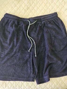 Bullock & Jones Mens Terry Cloth Shorts Navy Drawstring Lounge Casual Size L